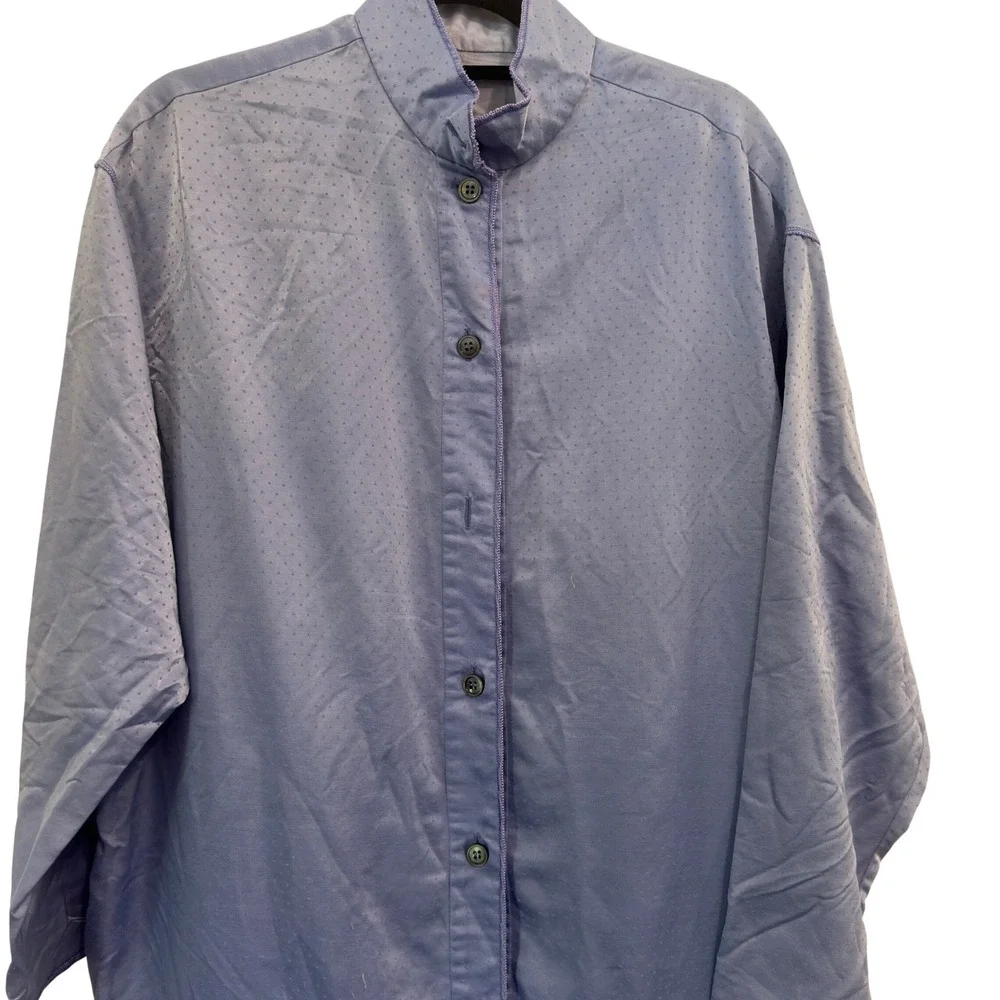 Fernando Sanchez Vintage Blue Jacquard Dot Robe Button Front Cotton Loungewear